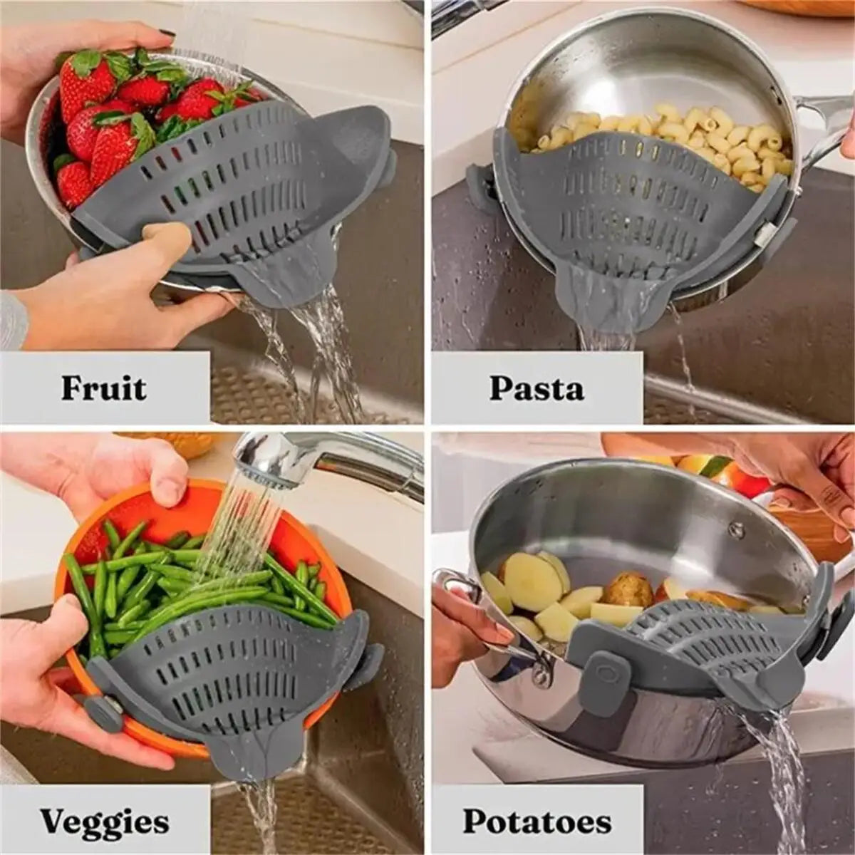 Adjustable Clip On Strainer For Pots Pans And Bowls