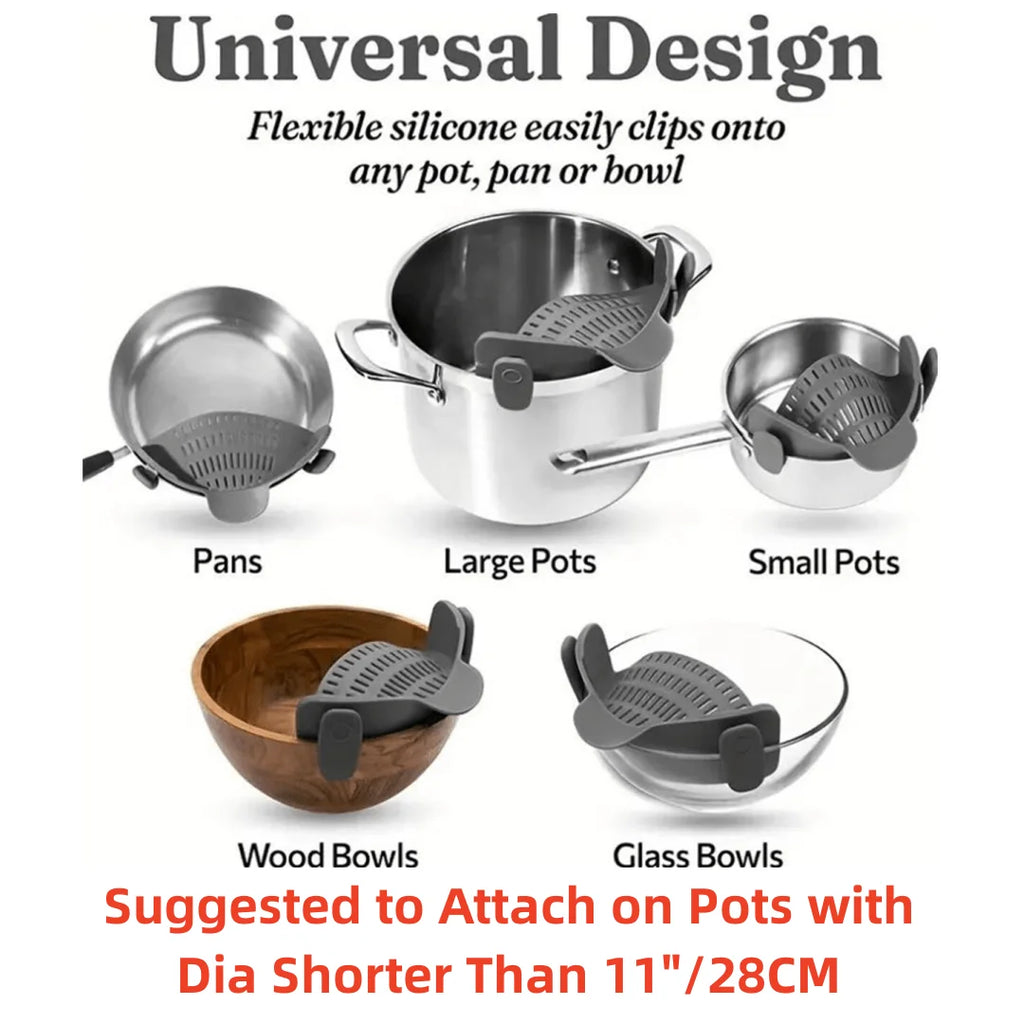 Adjustable Clip On Strainer For Pots Pans And Bowls