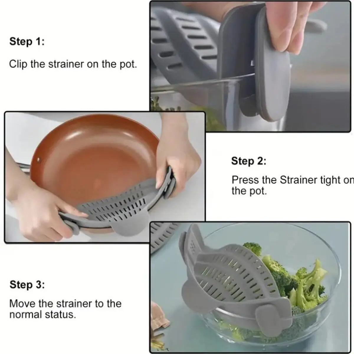 Adjustable Clip On Strainer For Pots Pans And Bowls
